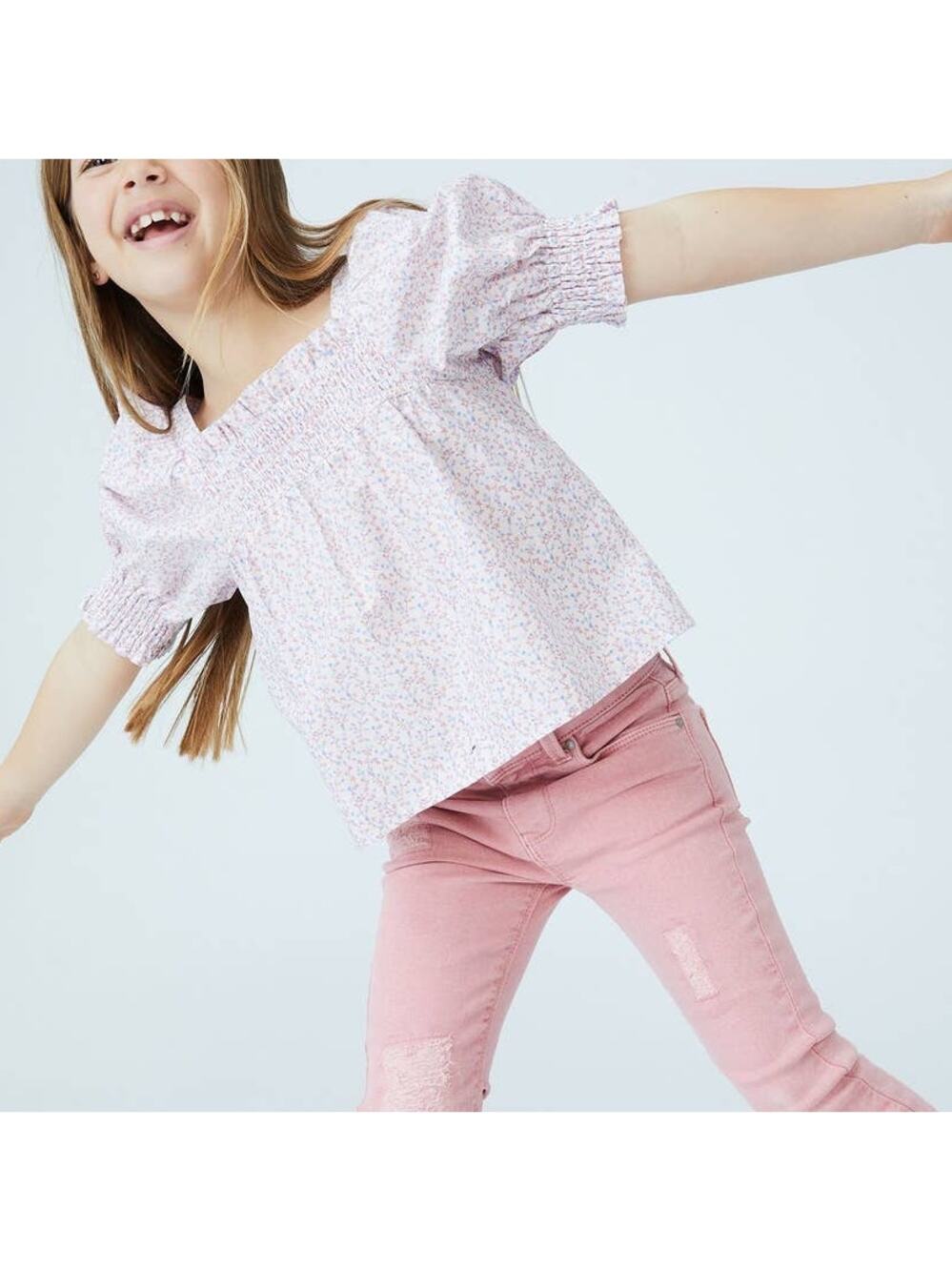 Cotton On Luna Smocked Puff Sleeve A Line Floral Print Kids Girls 4 Shirt Blouse